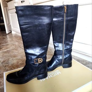 Black leather riding tall boots